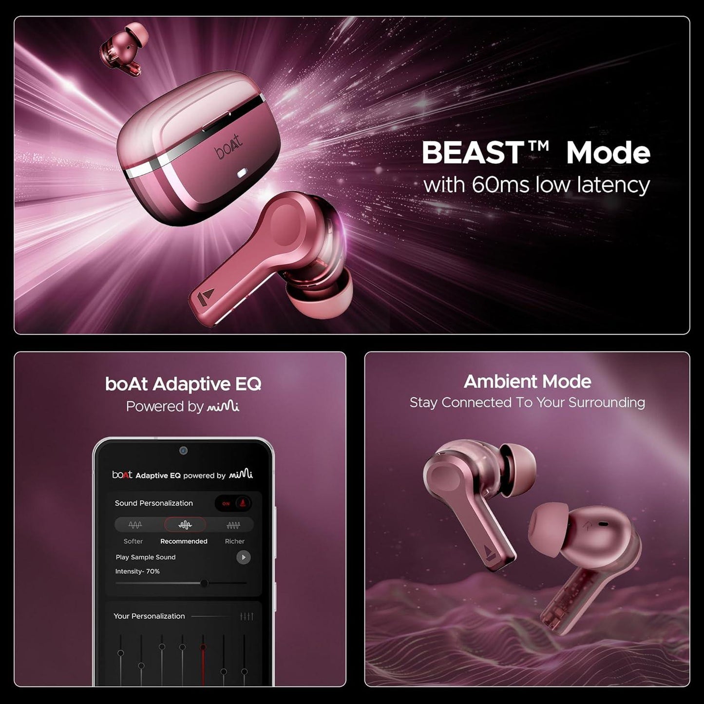 boAt Nirvana Space Truly Wireless in-Ear Earbuds w/ 360º Spatial Audio, ANC (~32dB),100HRS Playback,4 Mics w/AI-ENx™,in-Ear Detection,DLC Drivers, Multipoint Connectivity Ear Buds TWS (Cosmic Black) - Nalanda Enterprises