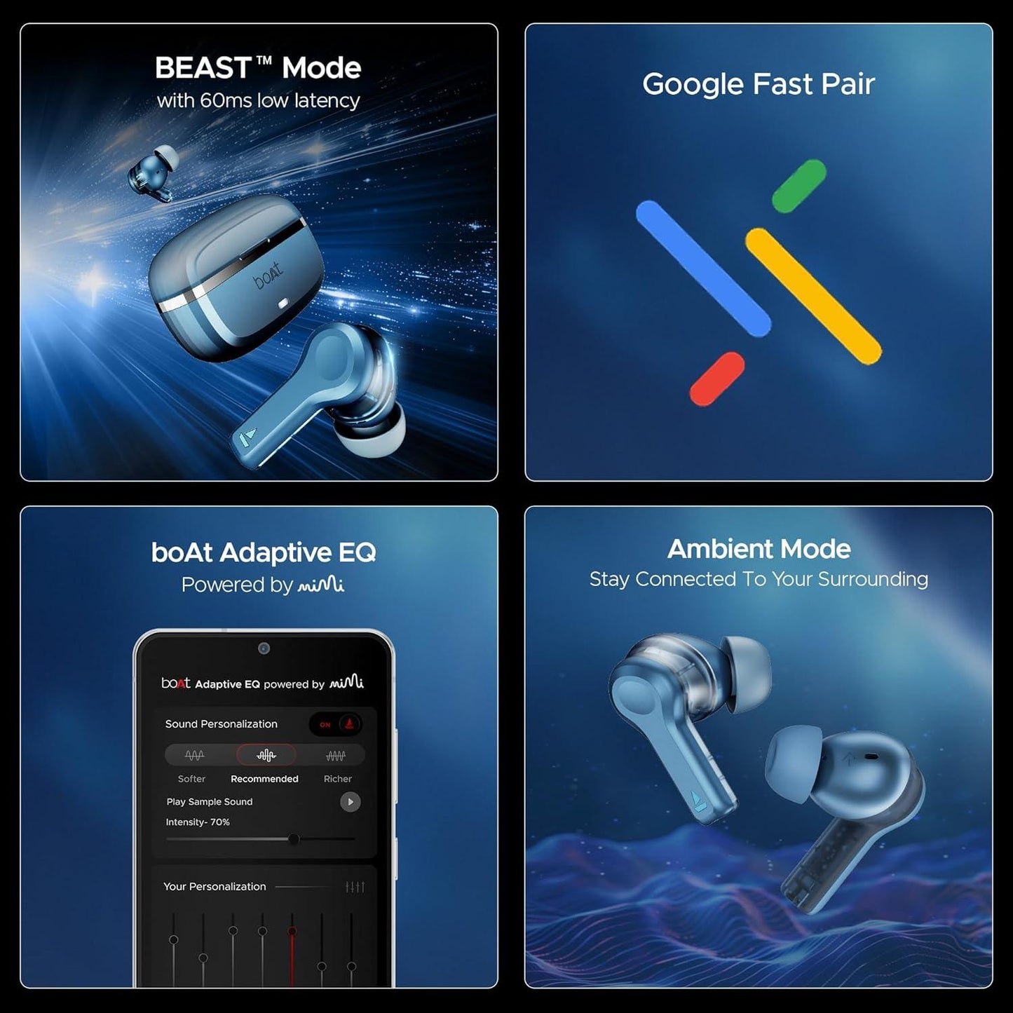boAt Nirvana Space Truly Wireless in-Ear Earbuds w/ 360º Spatial Audio, ANC (~32dB),100HRS Playback,4 Mics w/AI-ENx™,in-Ear Detection,DLC Drivers, Multipoint Connectivity Ear Buds TWS (Cosmic Black) - Nalanda Enterprises
