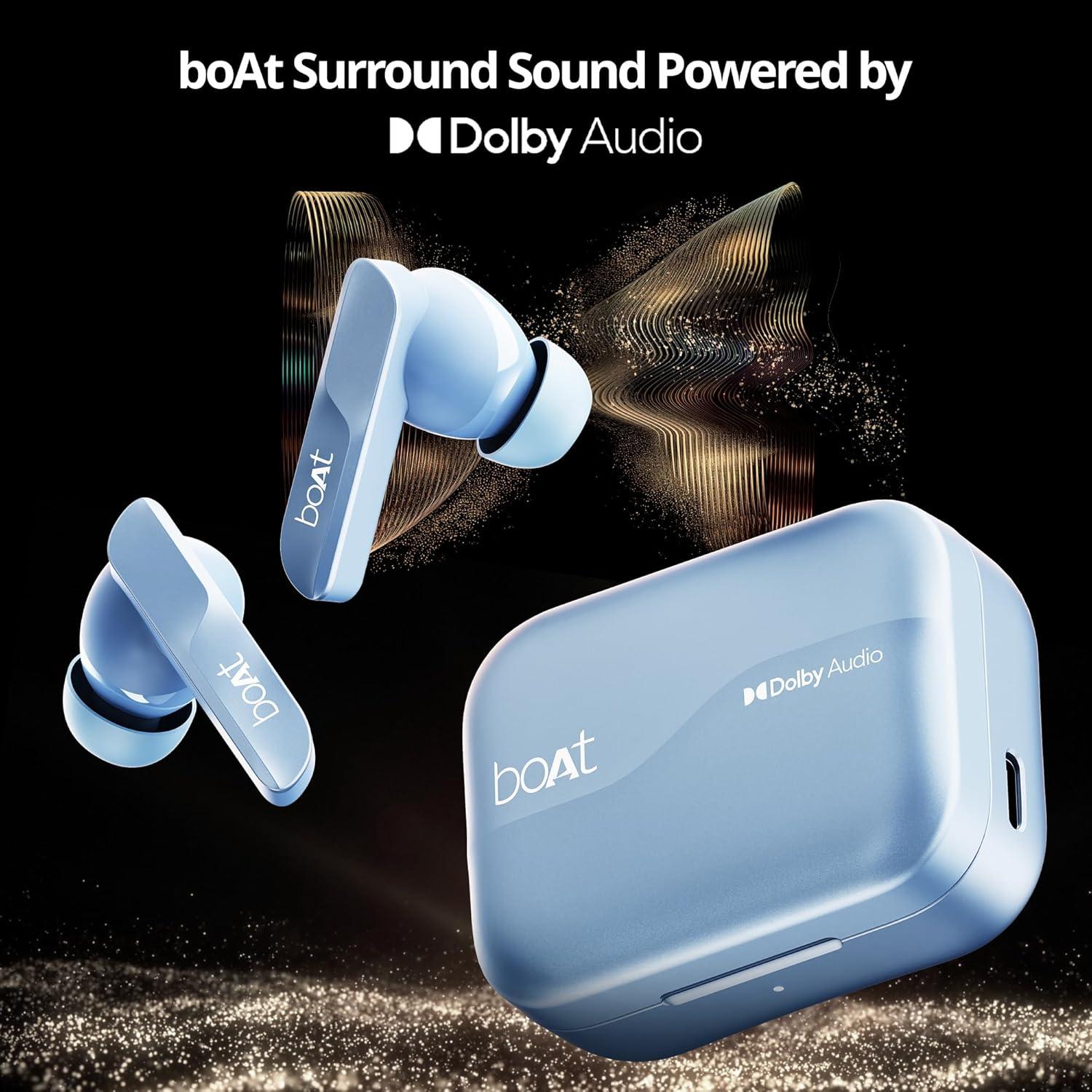 boAt Airdopes 800 True Wireless in Ear Ear Buds w/Dolby Audio, Adaptive EQ by Mimi, 40 Hours Playback, 4 Mics w/AI-ENx™, in-Ear Detection & Hearables App Support - Nalanda Enterprises