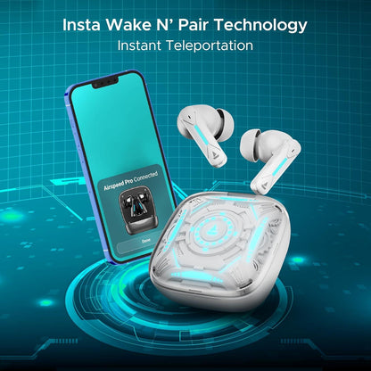 boAt Immortal Airspeed Pro Truly Wireless in- Ear Earbuds w/ 32dB ANC, Beast™ Mode with 40ms Latency, 40hrs Playback, 4 Mics with ENx™, Premium ID w/LEDs & ASAP™ Charge(White Sabre) - Nalanda Enterprises