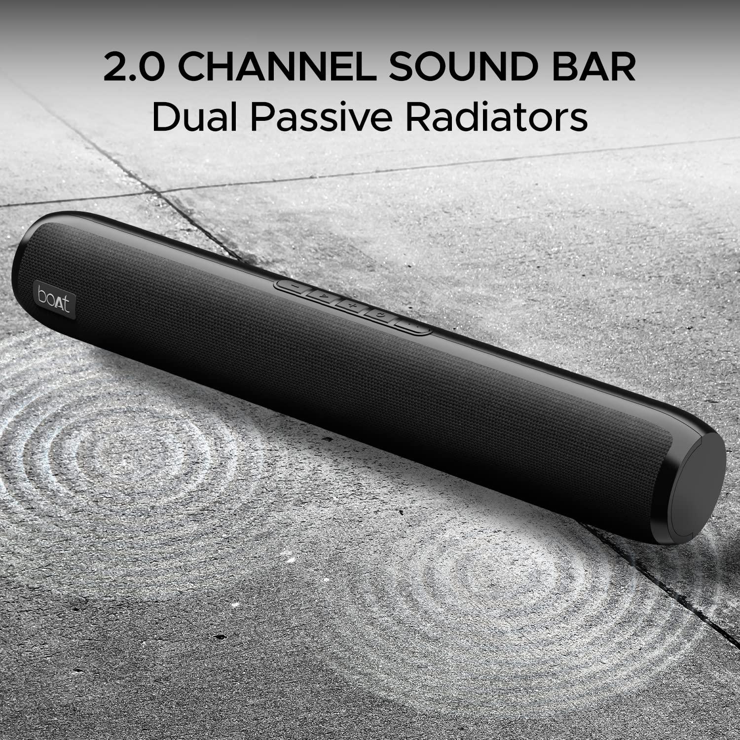 boAt Aavante Bar 1500 2.1 Channel Home Theatre Soundbar with 120W Signature Sound, Wired Subwoofer, Multiple Connectivity Modes, Entertainment EQ Modes and Sleek Finish (Black) - Nalanda Enterprises