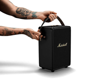 Marshall Tufton Portable Bluetooth Speaker with 20+ Hours of Portable Playtime, (360° Sound), Water-Resistant (IPX2) - Black & Brass. - Nalanda Enterprises