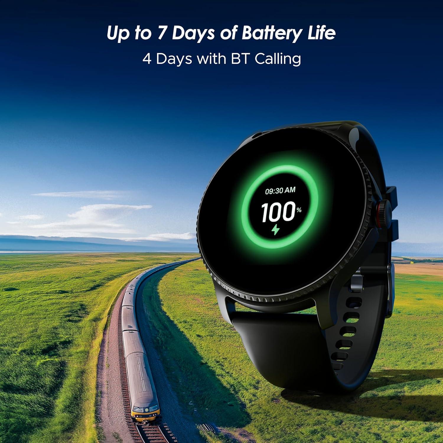 boAt Lunar Discovery w/ 1.39" (3.5 cm) HD Display, Turn-by-Turn Navigation, DIY Watch Face Studio, Bluetooth Calling, Emergency SOS, QR Tray, Smart Watch for Men & Women(Active Black) - Nalanda Enterprises
