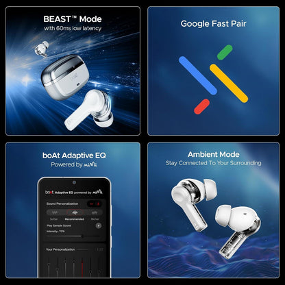 boAt Nirvana Space Truly Wireless in-Ear Earbuds w/ 360º Spatial Audio, ANC (~32dB),100HRS Playback,4 Mics w/AI-ENx™,in-Ear Detection,DLC Drivers, Multipoint Connectivity Ear Buds TWS (Cosmic Black) - Nalanda Enterprises