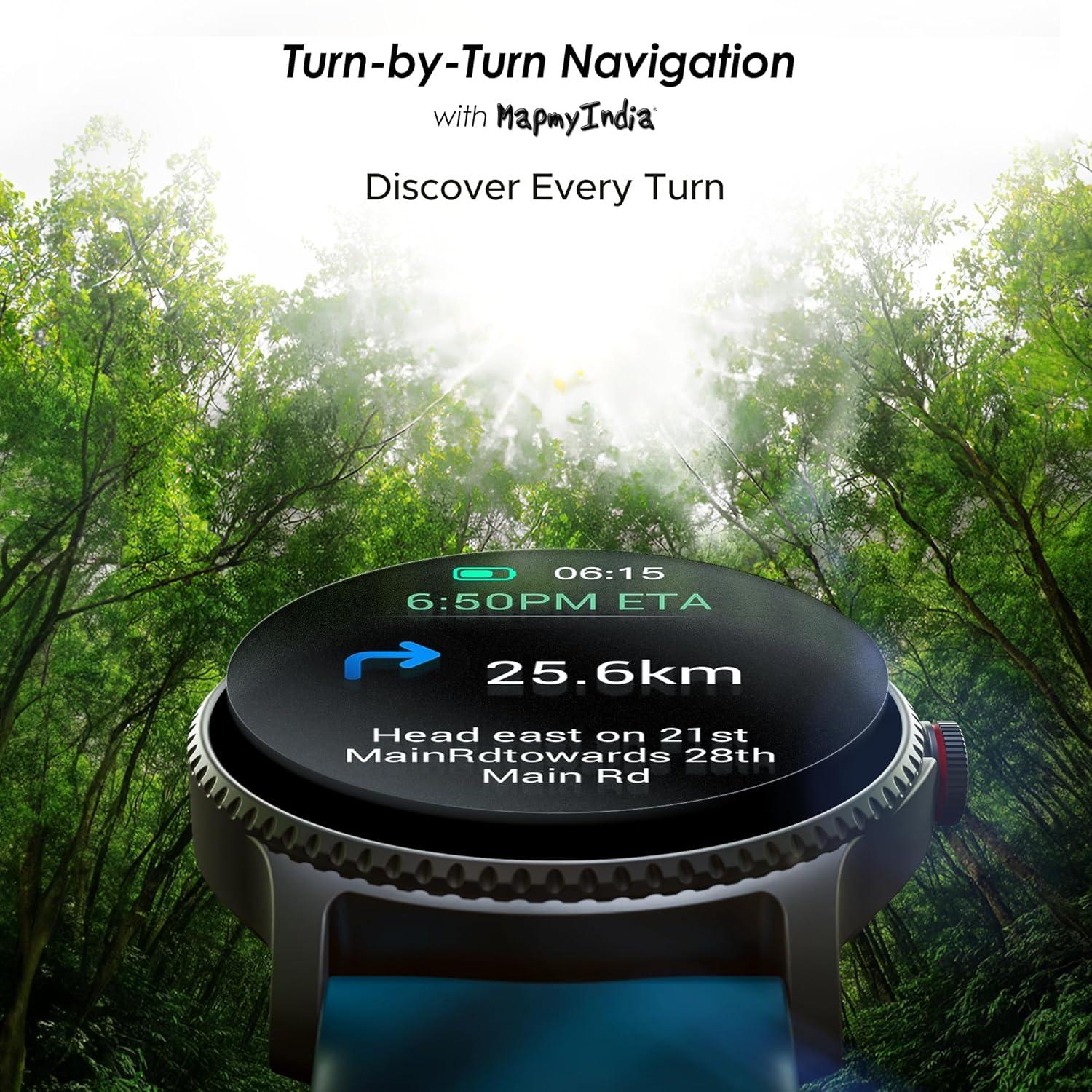 boAt Lunar Discovery w/ 1.39" (3.5 cm) HD Display, Turn-by-Turn Navigation, DIY Watch Face Studio, Bluetooth Calling, Emergency SOS, QR Tray, Smart Watch for Men & Women(Active Black) - Nalanda Enterprises