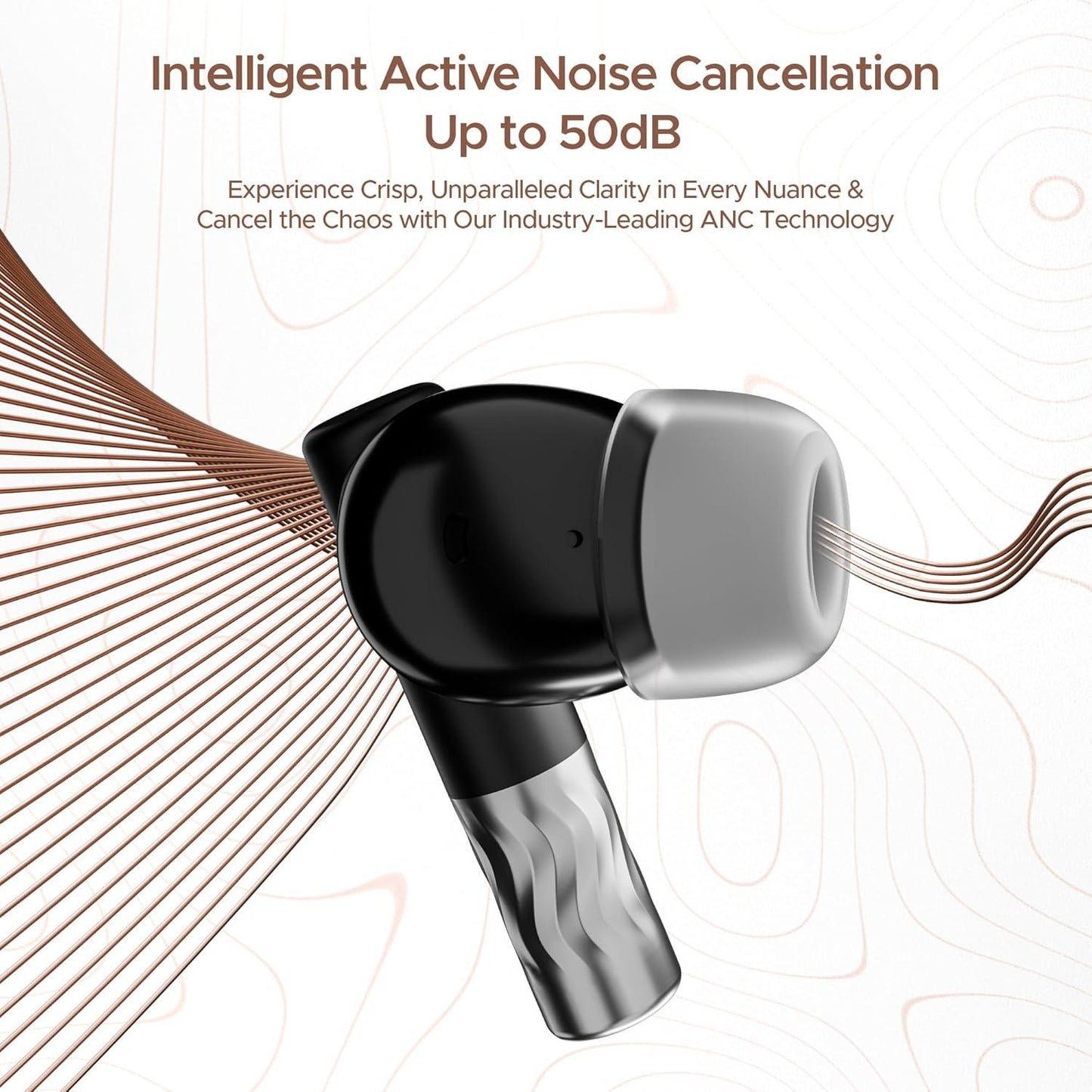 boAt Nirvana Zenith TWS in-Ear Earbuds w/Dolby Audio, 50dB ANC, Adaptive EQ Powered by Mimi, 6-Mic AI-ENx™, 50 Hrs. Playback & Hearables App Support(Mystique Black) - Nalanda Enterprises