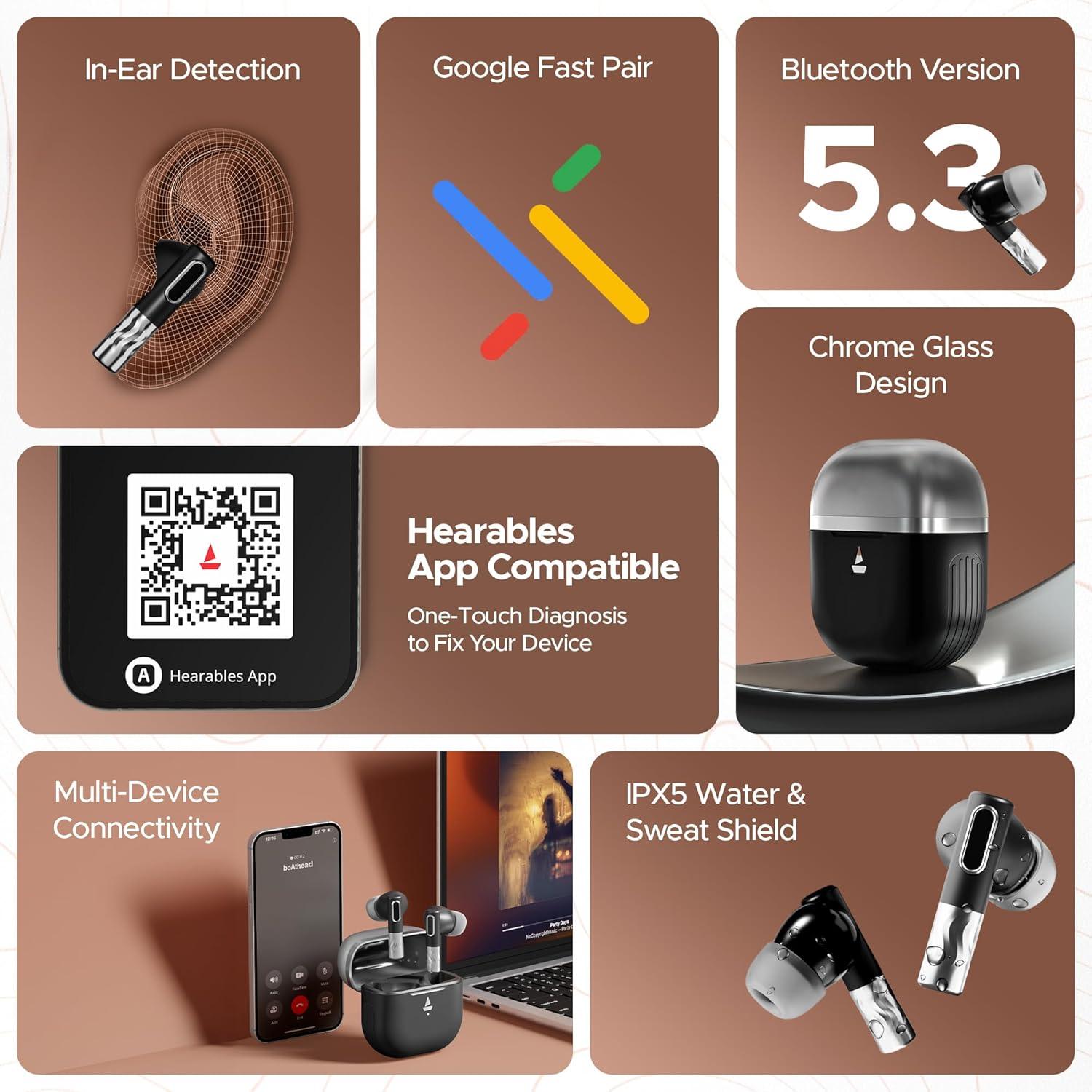 boAt Nirvana Zenith TWS in-Ear Earbuds w/Dolby Audio, 50dB ANC, Adaptive EQ Powered by Mimi, 6-Mic AI-ENx™, 50 Hrs. Playback & Hearables App Support(Mystique Black) - Nalanda Enterprises