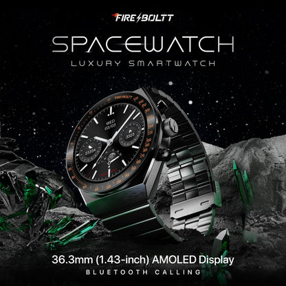 Fire-Boltt Spacewatch 36.3mm (1.43 inch) AMOLED Display, Wireless Charging, Metallic Frame, Stainless Steel Luxury Straps, Complete Health Suite, Bluetooth Calling, Sports Modes