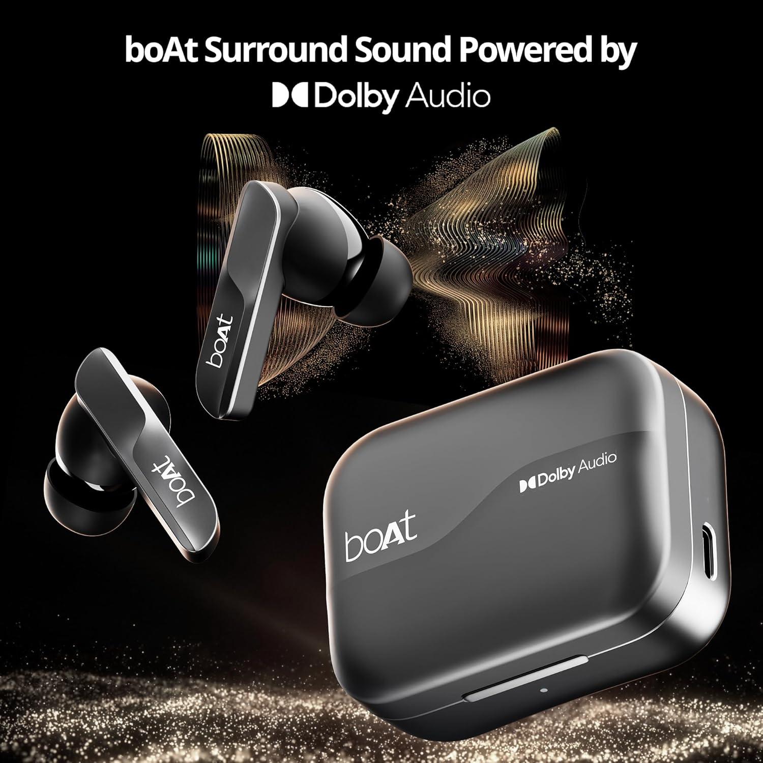 boAt Airdopes 800 True Wireless in Ear Ear Buds w/Dolby Audio, Adaptive EQ by Mimi, 40 Hours Playback, 4 Mics w/AI-ENx™, in-Ear Detection & Hearables App Support - Nalanda Enterprises