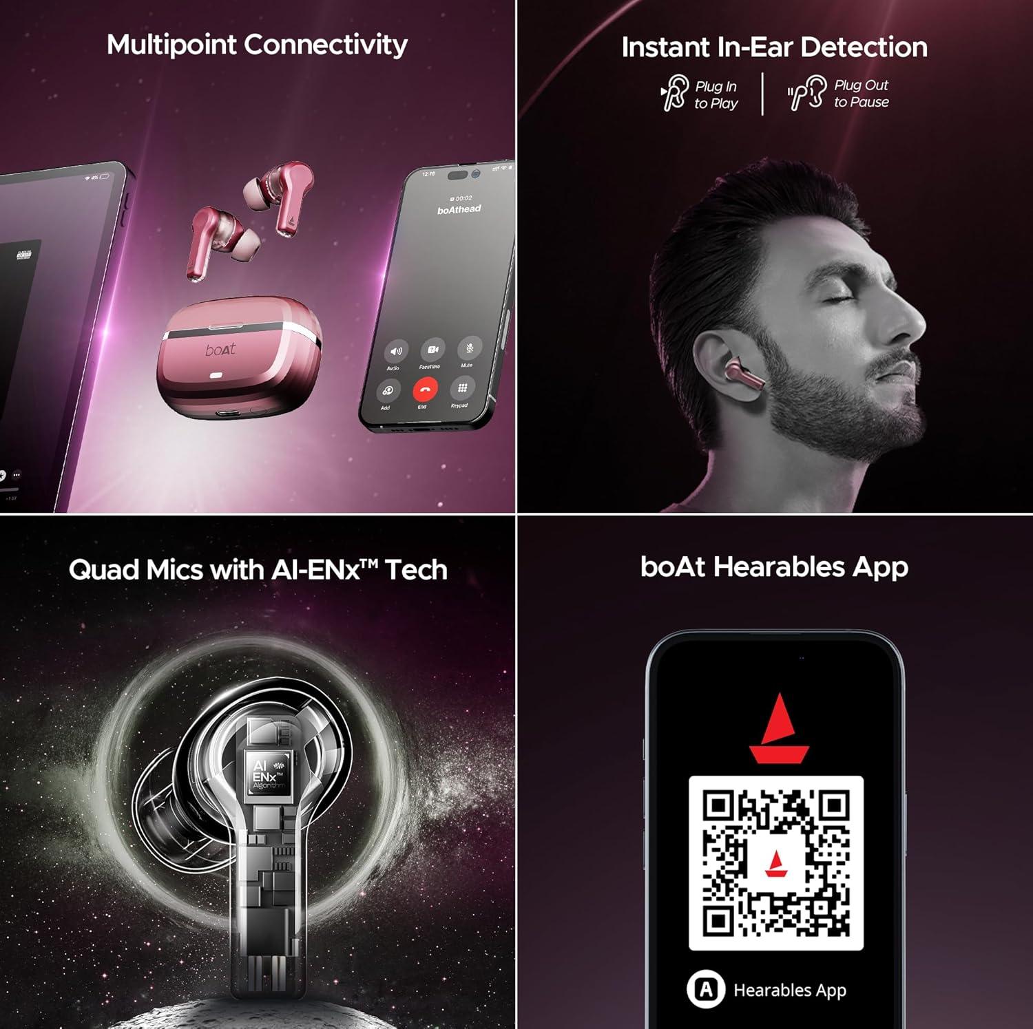 boAt Nirvana Space Truly Wireless in-Ear Earbuds w/ 360º Spatial Audio, ANC (~32dB),100HRS Playback,4 Mics w/AI-ENx™,in-Ear Detection,DLC Drivers, Multipoint Connectivity Ear Buds TWS (Cosmic Black) - Nalanda Enterprises