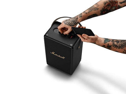 Marshall Tufton Portable Bluetooth Speaker with 20+ Hours of Portable Playtime, (360° Sound), Water-Resistant (IPX2) - Black & Brass. - Nalanda Enterprises