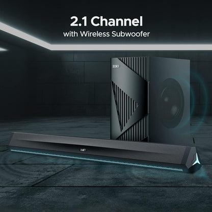 boAt Aavante Bar 1500 2.1 Channel Home Theatre Soundbar with 120W Signature Sound, Wired Subwoofer, Multiple Connectivity Modes, Entertainment EQ Modes and Sleek Finish (Black) - Nalanda Enterprises