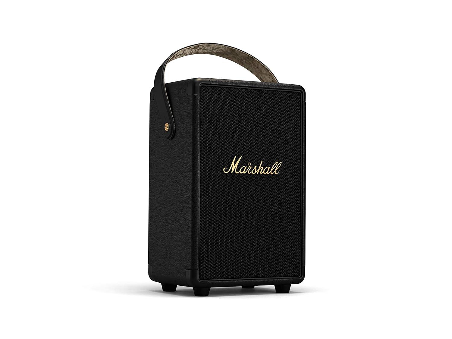 Marshall Tufton Portable Bluetooth Speaker with 20+ Hours of Portable Playtime, (360° Sound), Water-Resistant (IPX2) - Black & Brass. - Nalanda Enterprises