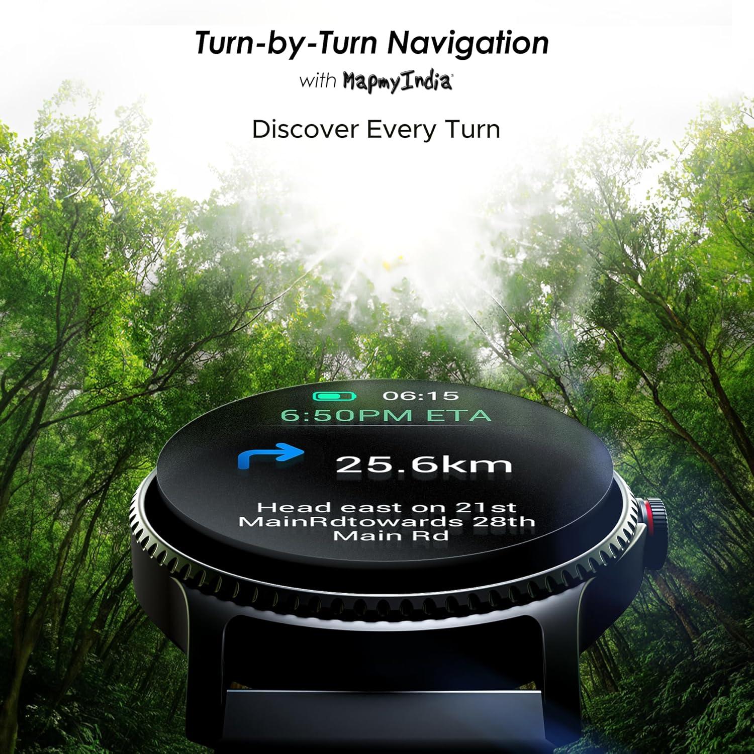 boAt Lunar Discovery w/ 1.39" (3.5 cm) HD Display, Turn-by-Turn Navigation, DIY Watch Face Studio, Bluetooth Calling, Emergency SOS, QR Tray, Smart Watch for Men & Women(Active Black) - Nalanda Enterprises