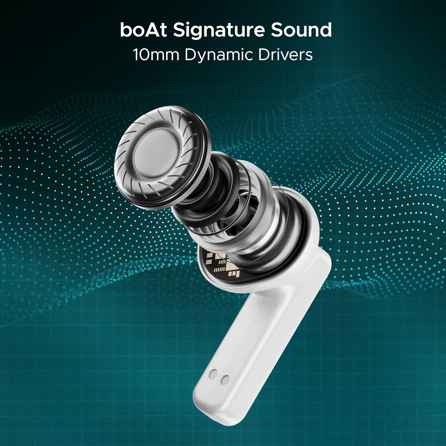 boAt Immortal Airspeed Pro Truly Wireless in- Ear Earbuds w/ 32dB ANC, Beast™ Mode with 40ms Latency, 40hrs Playback, 4 Mics with ENx™, Premium ID w/LEDs & ASAP™ Charge(White Sabre) - Nalanda Enterprises