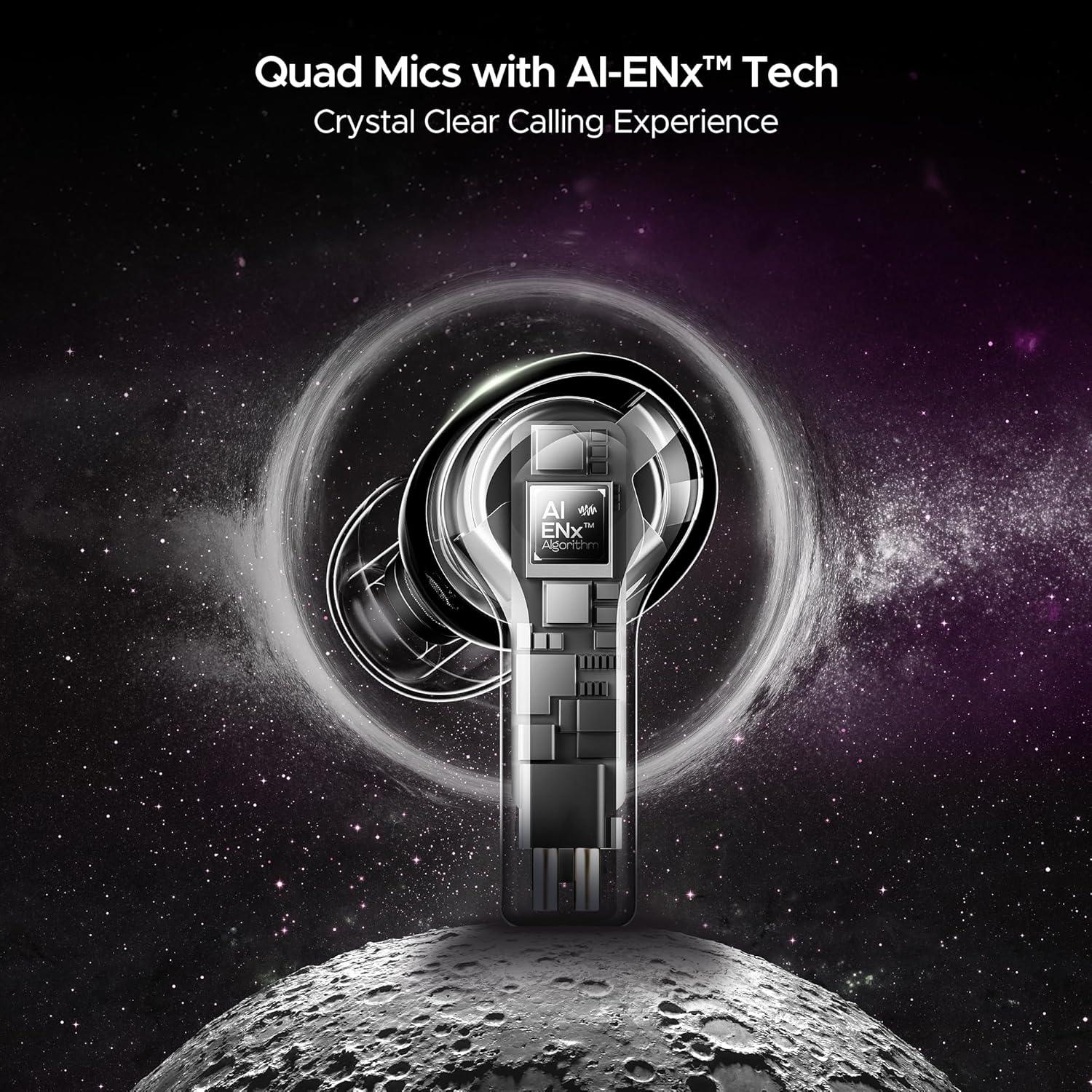 boAt Nirvana Space Truly Wireless in-Ear Earbuds w/ 360º Spatial Audio, ANC (~32dB),100HRS Playback,4 Mics w/AI-ENx™,in-Ear Detection,DLC Drivers, Multipoint Connectivity Ear Buds TWS (Cosmic Black) - Nalanda Enterprises