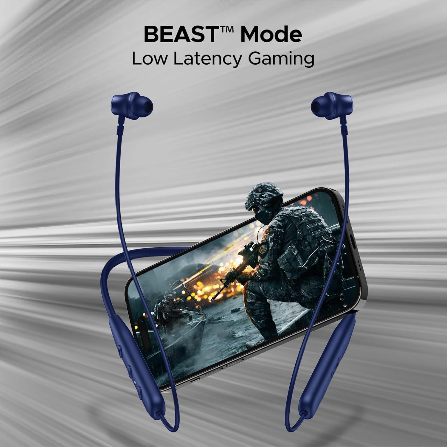 boAt Rockerz 111 Bluetooth Wireless Neckband with Up to 40 Hrs Playtime, Dual Device Pairing, Enx Tech, Beast Mode, ASAP Charging, Btv5.3, Ipx5,Type-C Interface & Magnetic in Ear Buds(Active Black) - Nalanda Enterprises