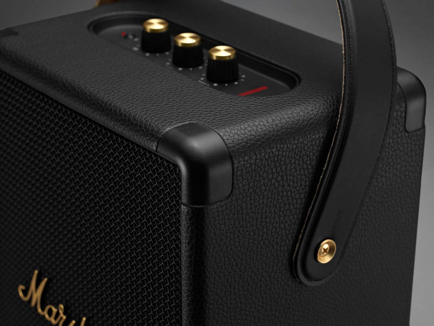 Marshall Tufton Portable Bluetooth Speaker with 20+ Hours of Portable Playtime, (360° Sound), Water-Resistant (IPX2) - Black & Brass. - Nalanda Enterprises