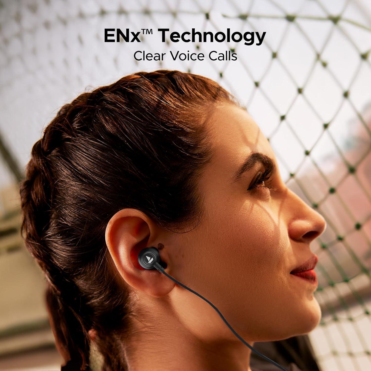 boAt Rockerz 111 Bluetooth Wireless Neckband with Up to 40 Hrs Playtime, Dual Device Pairing, Enx Tech, Beast Mode, ASAP Charging, Btv5.3, Ipx5,Type-C Interface & Magnetic in Ear Buds(Active Black) - Nalanda Enterprises
