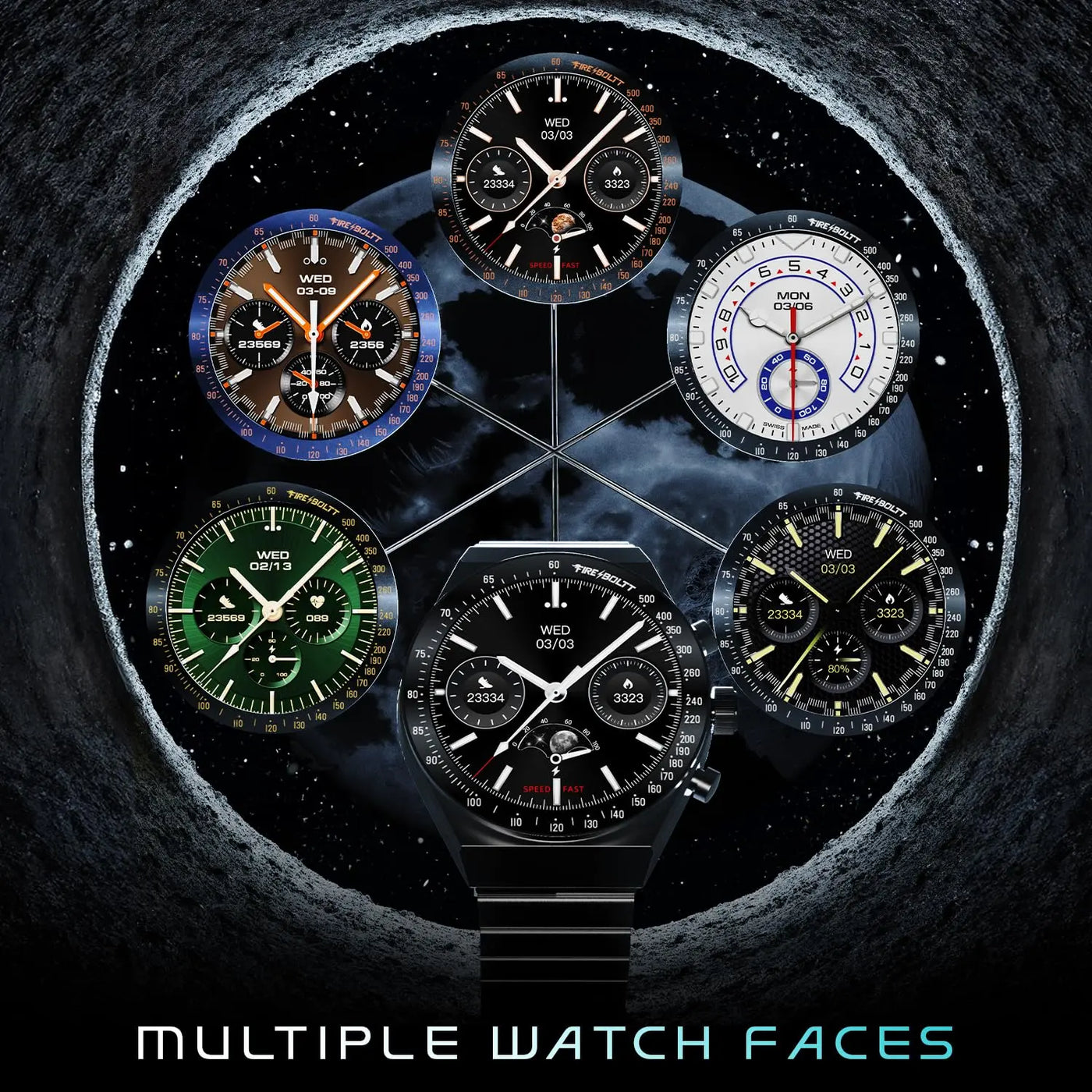Fire-Boltt Spacewatch 36.3mm (1.43 inch) AMOLED Display, Wireless Charging, Metallic Frame, Stainless Steel Luxury Straps, Complete Health Suite, Bluetooth Calling, Sports Modes