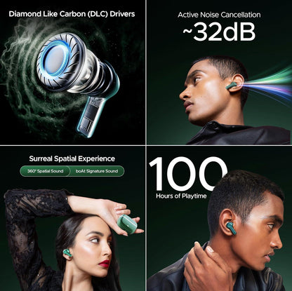 boAt Nirvana Space Truly Wireless in-Ear Earbuds w/ 360º Spatial Audio, ANC (~32dB),100HRS Playback,4 Mics w/AI-ENx™,in-Ear Detection,DLC Drivers, Multipoint Connectivity Ear Buds TWS (Cosmic Black) - Nalanda Enterprises
