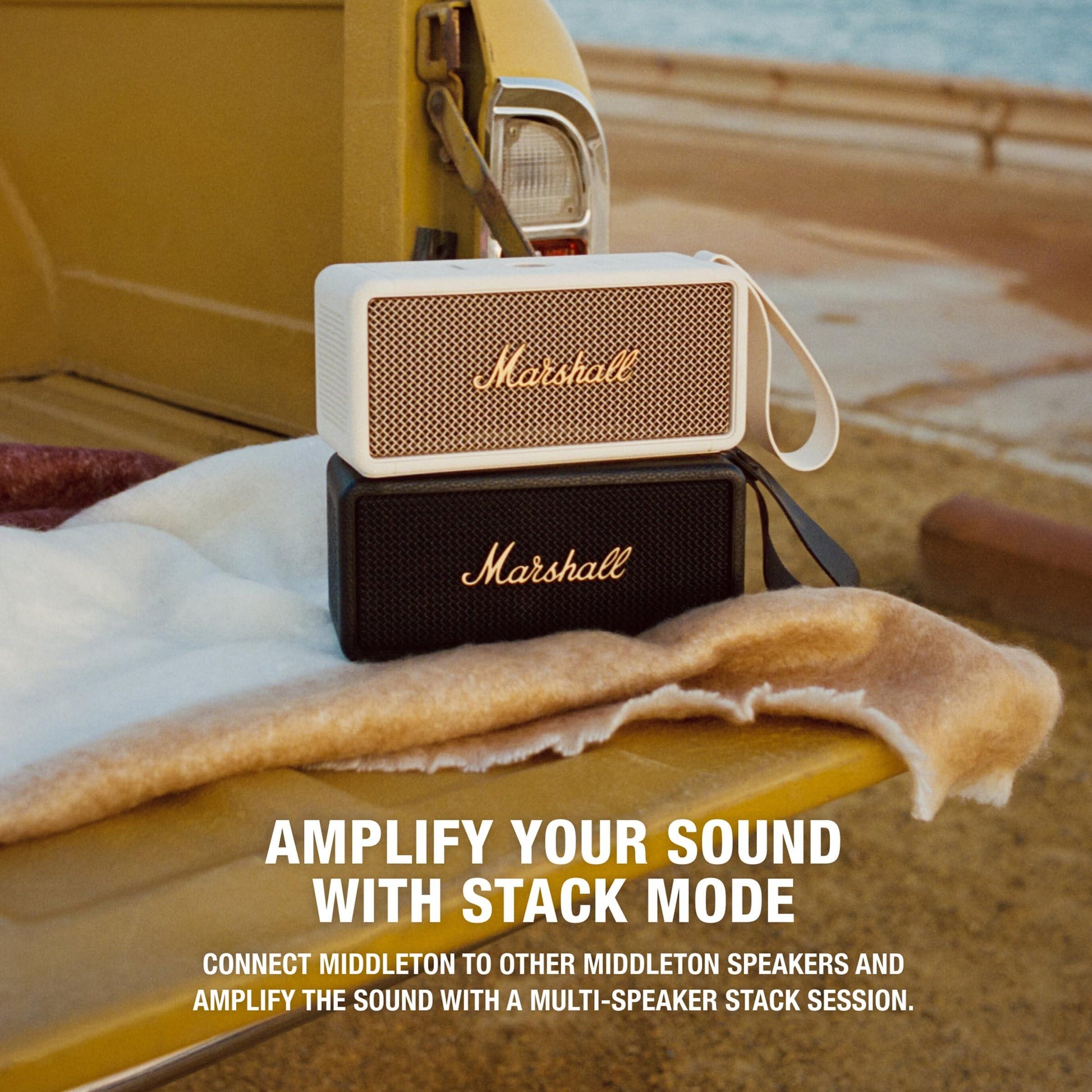 Marshall Middleton Portable Bluetooth Speaker with 20+ Hours of Portable Playtime, 360° Sound, Dust & Waterproof (IP67) - Cream - Nalanda Enterprises