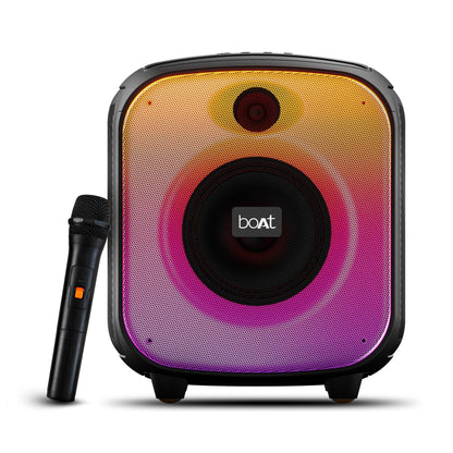 boAt PartyPal 63 Pro Bluetooth Speaker with 30 W Signature Sound, Customizable RGB LEDs, Wireless Mic, Upto 8 hrs Playback, BTv5.3, TWS Mode, Bass Boost, AUX & Port(Midnight Black) - Nalanda Enterprises