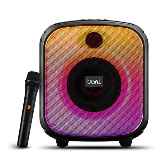 boAt PartyPal 63 Pro Bluetooth Speaker with 30 W Signature Sound, Customizable RGB LEDs, Wireless Mic, Upto 8 hrs Playback, BTv5.3, TWS Mode, Bass Boost, AUX & Port(Midnight Black) - Nalanda Enterprises