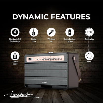 Aiwa Bluetooth Speaker | Long Battery Life | Built-in Microphone | karaoke speaker with 2 wireless microphones | MI-X450 Enigma 450 W Bluetooth Home Audio Speaker  (Rose Gold, Black, 2.1 Channel)