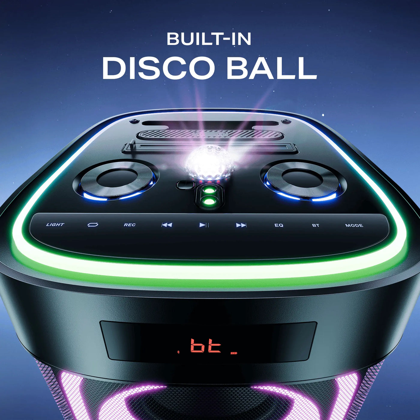 Portable Bluetooth speaker with built-in disco ball and LED lights, Nalanda Enterprises India