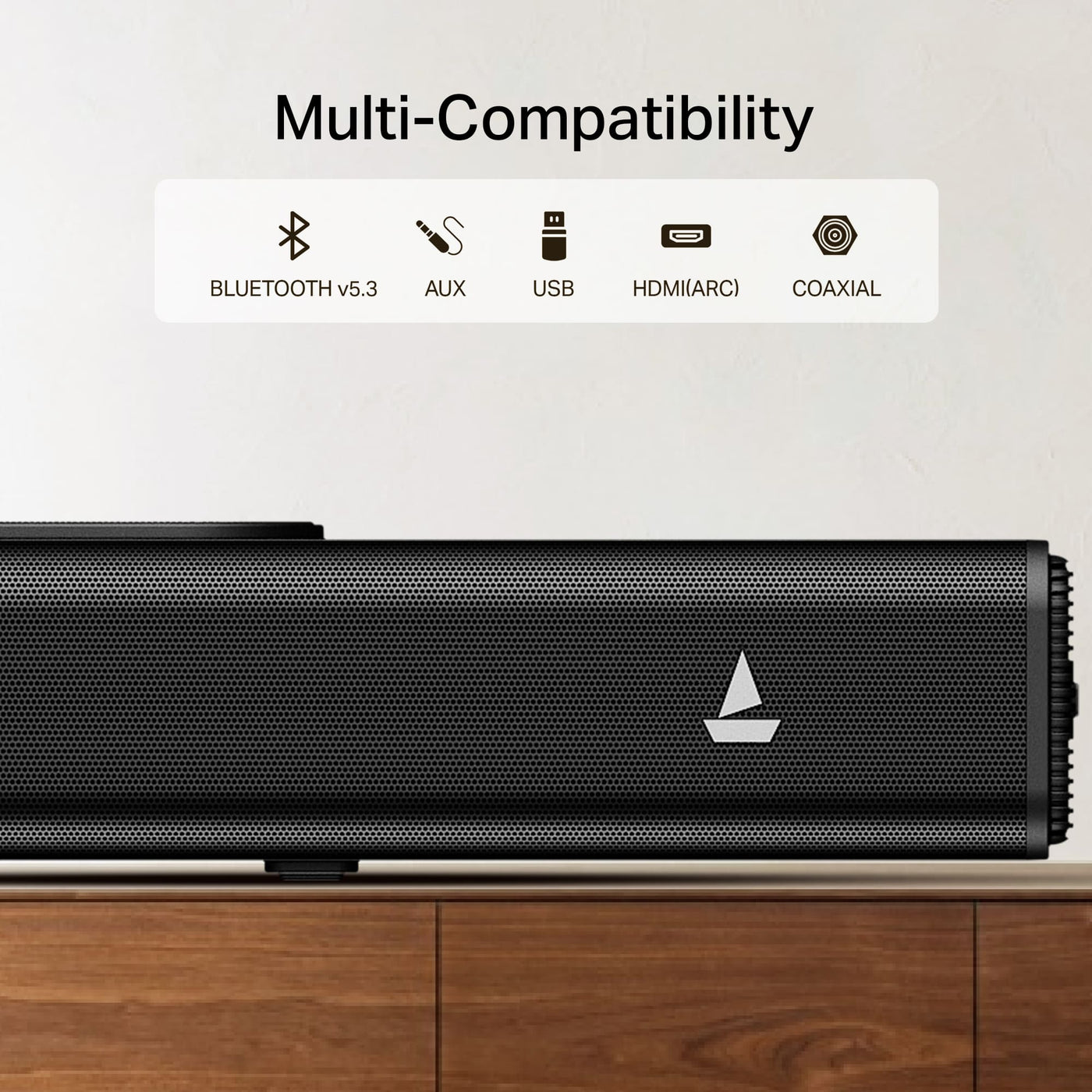 Boat soundbar with multi-compatibility Bluetooth, AUX, USB, HDMI, coaxial, at Nalanda Enterprises