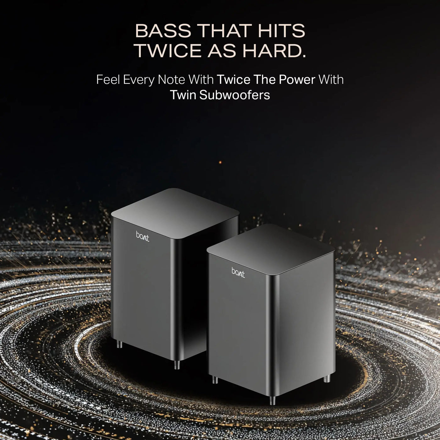 Twin boAt subwoofers with metallic finish, highlighted for powerful bass, Nalanda Enterprises