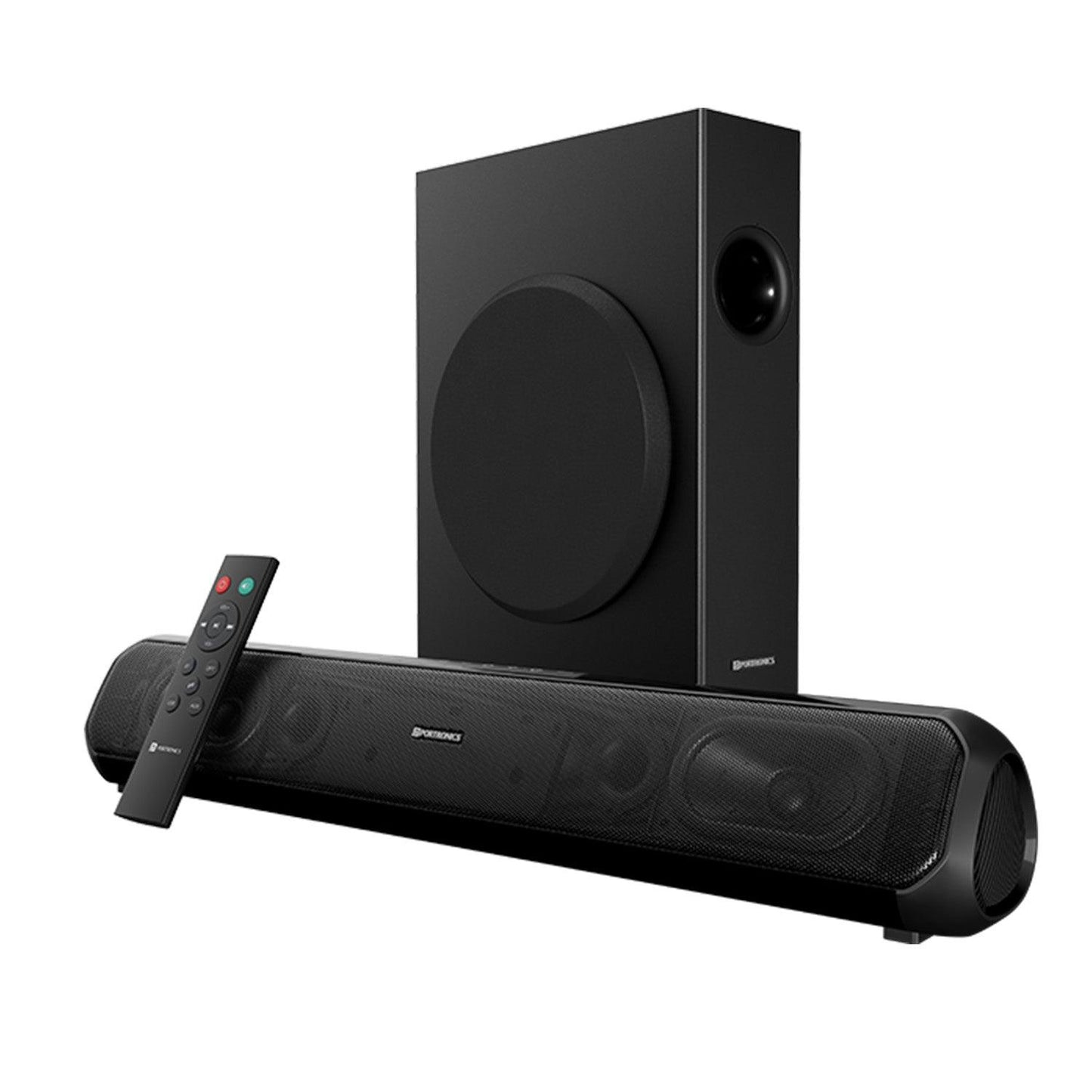 Portronics Pure Sound Pro X 80W Bluetooth Soundbar with Wired Subwoofer for Deep Bass, 2.1 Channel Home Theatre, HD Sound,3EQ Modes, BT 5.3V,HDMI,AUX in,USB Port,Sleek Design & Remote Control - Nalanda Enterprises