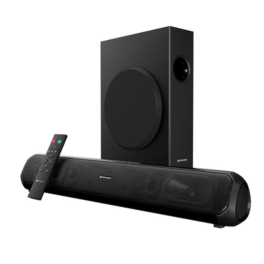 Portronics Pure Sound Pro X 80W Bluetooth Soundbar with Wired Subwoofer for Deep Bass, 2.1 Channel Home Theatre, HD Sound,3EQ Modes, BT 5.3V,HDMI,AUX in,USB Port,Sleek Design & Remote Control - Nalanda Enterprises