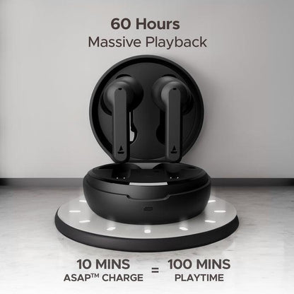 boAt Airdopes Sonik in Ear TWS Earbuds with 60 hrs Playback, IWP Tech, Quad Mics with ENx, ASAP Charge, 11 mm Drivers, BT v5.3 & IPX4 Sweat and Splash Resistance - Nalanda Enterprises