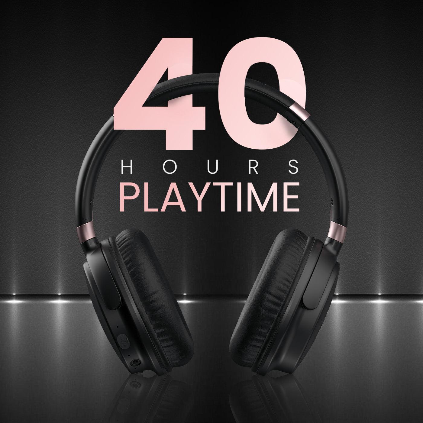 Portronics Muffs M3 Over Ear Headphones with ANC Enabled, Upto 40 Hours Playtime, in-Built Mic, 40mm Driver, Powerful Bass, Soft Ear Cushion, BT 5.3V, AUX in, Foldable Design, Type C Fast Charging - Nalanda Enterprises