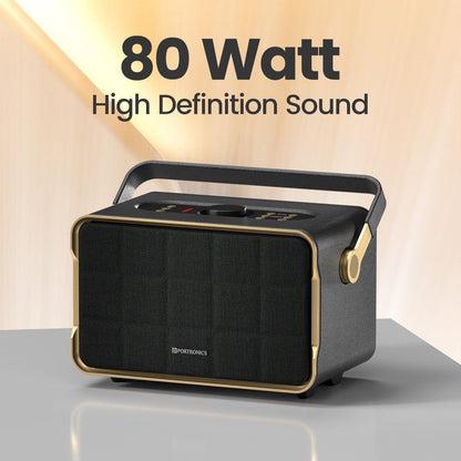 Portronics Harmony 80W Premium Portable HD Sound Speaker, Upto 6 Hours Playtime, 2.1 Channel, Bass Boost Technology, Bass/Treble Adjustment, Bluetooth Connectivity, Aux in, USB in, Bass Radiator - Nalanda Enterprises