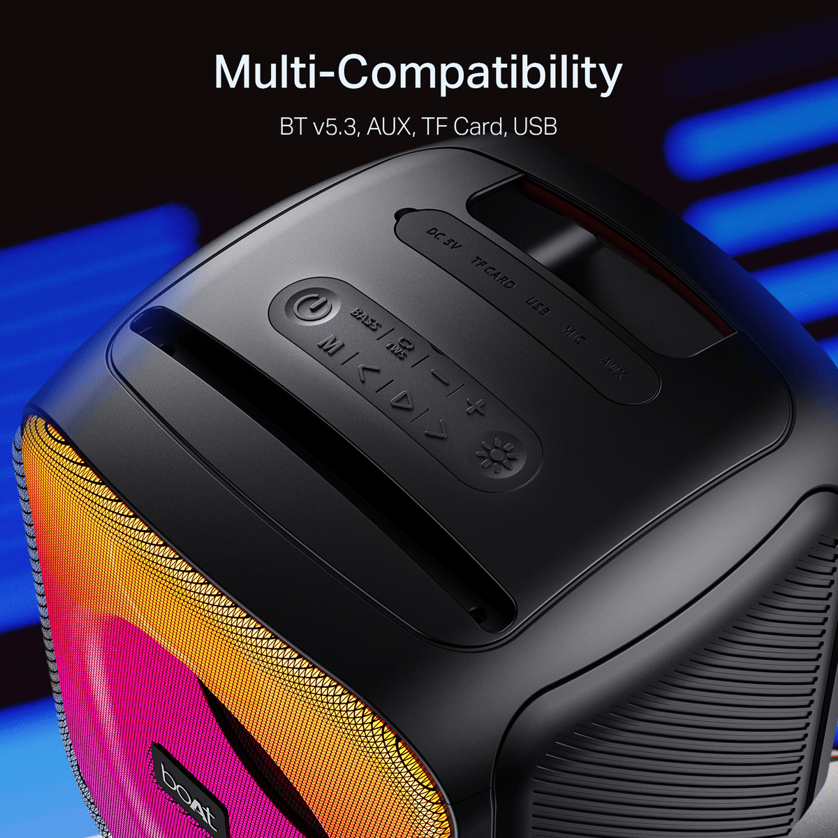 boAt PartyPal 68 Pro | Bluetooth Speaker with 42W Sound, RGB LEDs, Wireless Mic, 8H Playback & TWS