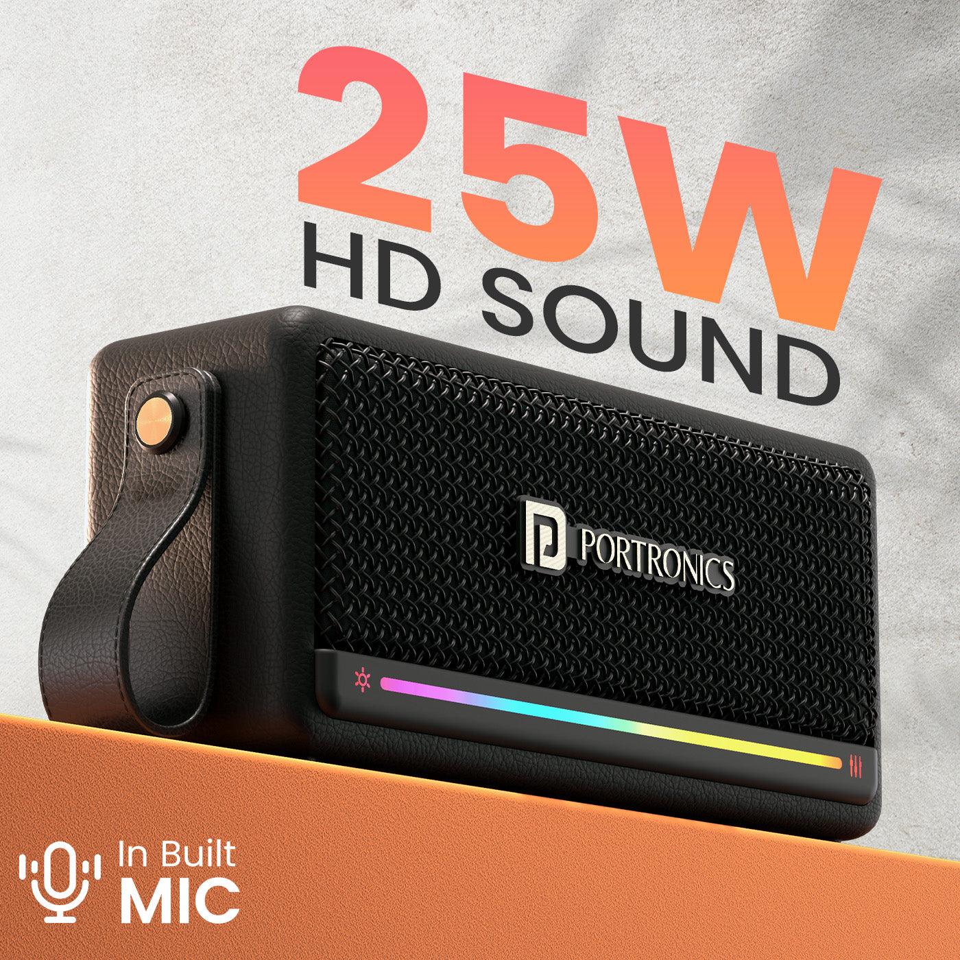 Portronics Harmony Mini 25W HD Premium Portable Bluetooth Speaker with Subwoofer, EQ Adjustment, 6 Hours Playtime, in-Built Mic,TWS Mode,RGB Lights, Bluetooth V5.3, Type C Fast Charging - Nalanda Enterprises