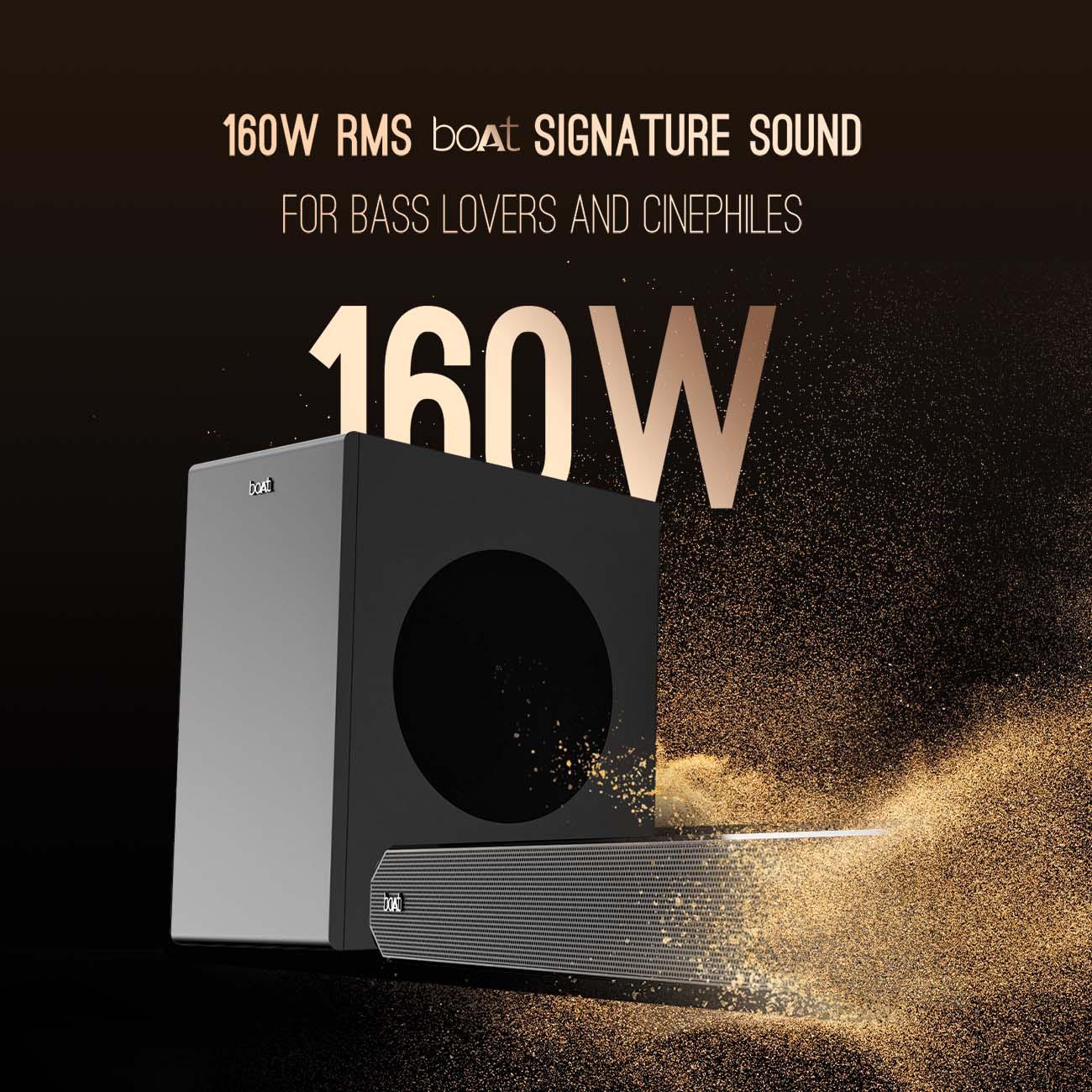 boAt Aavante Bar A2060 Dolby | 160W Dolby Soundbar, 2.1 Channel with Wired Subwoofer, Master Remote Control, Multi Connectivity - Nalanda Enterprises