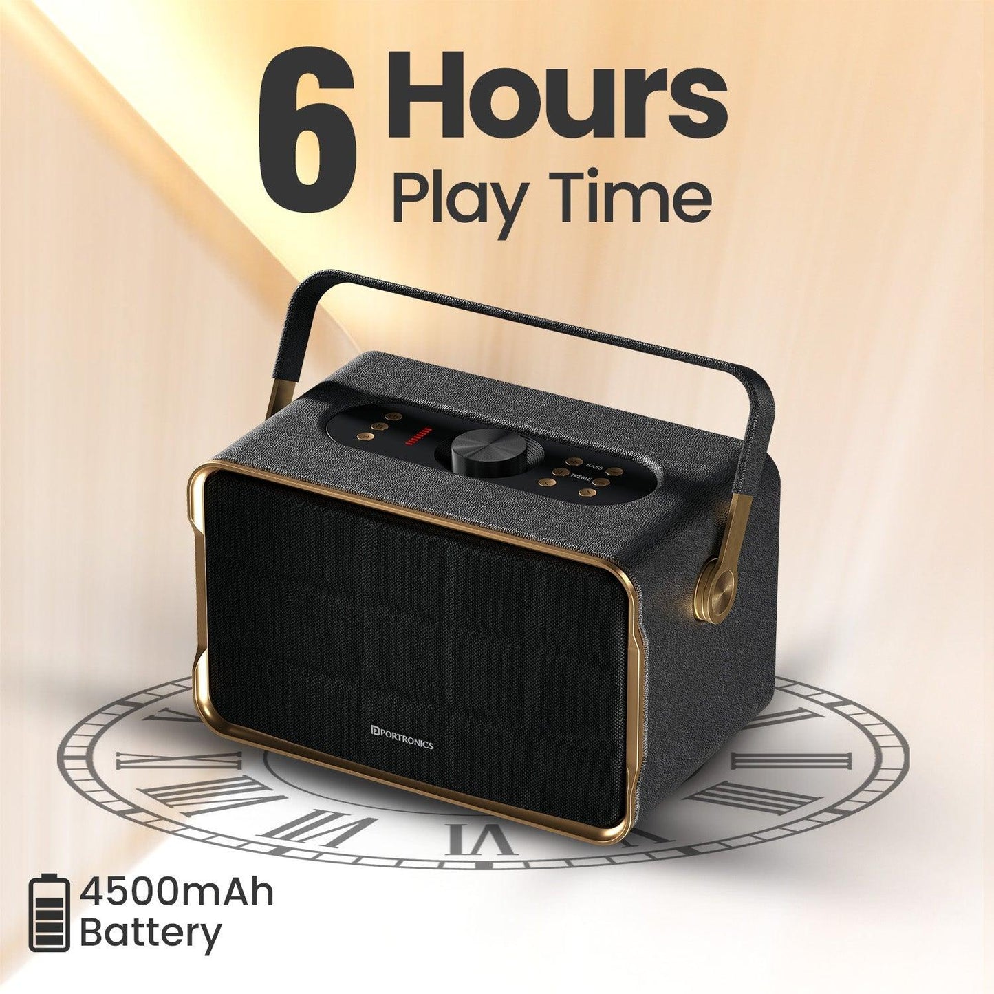 Portronics Harmony 80W Premium Portable HD Sound Speaker, Upto 6 Hours Playtime, 2.1 Channel, Bass Boost Technology, Bass/Treble Adjustment, Bluetooth Connectivity, Aux in, USB in, Bass Radiator - Nalanda Enterprises