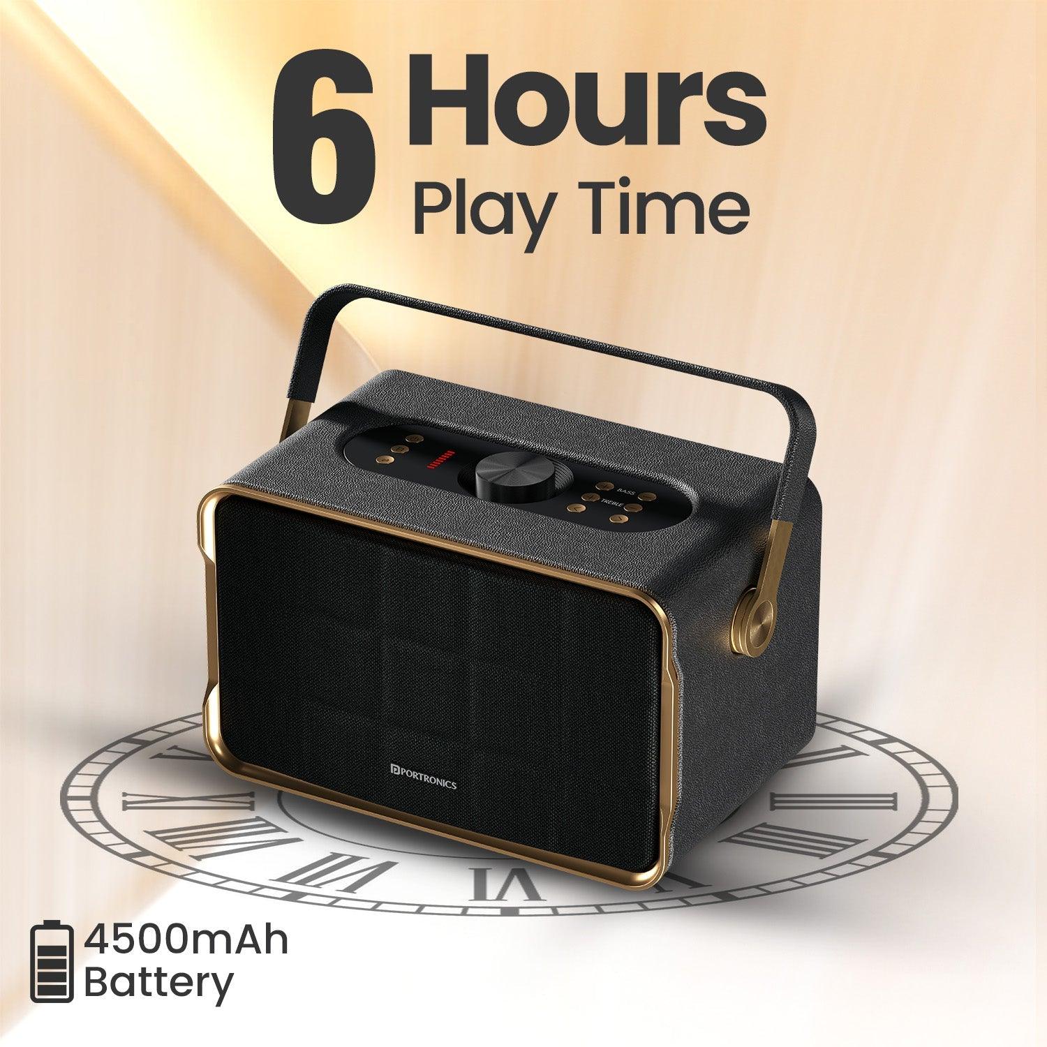 Portronics Harmony 80W Premium Portable HD Sound Speaker, Upto 6 Hours Playtime, 2.1 Channel, Bass Boost Technology, Bass/Treble Adjustment, Bluetooth Connectivity, Aux in, USB in, Bass Radiator - Nalanda Enterprises