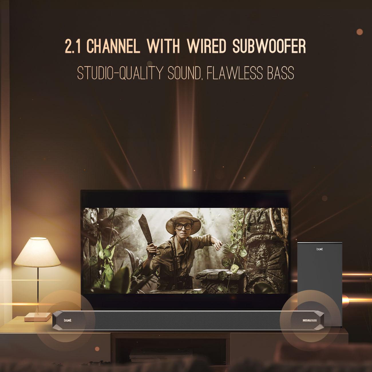 boAt Aavante Bar A2060 Dolby | 160W Dolby Soundbar, 2.1 Channel with Wired Subwoofer, Master Remote Control, Multi Connectivity - Nalanda Enterprises