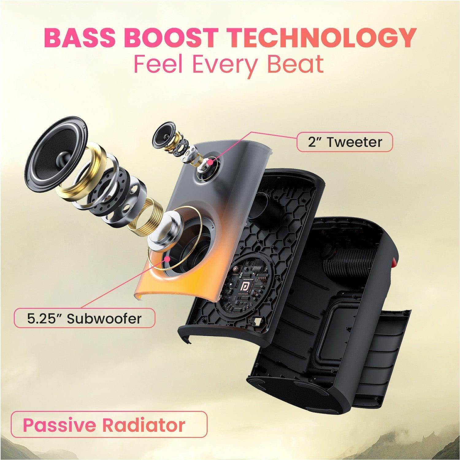 Portronics Dash 8 60W Bluetooth Party Speaker with Bass Boost Technology, Upto 6 Hours Playtime, Wired Karaoke Mic, TWS Mode, USB, AUX in, BT 5.3v, Full Screen LED Effect, Type C Charging(Black) - Nalanda Enterprises