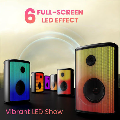 Portronics Dash 8 60W Bluetooth Party Speaker with Bass Boost Technology, Upto 6 Hours Playtime, Wired Karaoke Mic, TWS Mode, USB, AUX in, BT 5.3v, Full Screen LED Effect, Type C Charging(Black) - Nalanda Enterprises