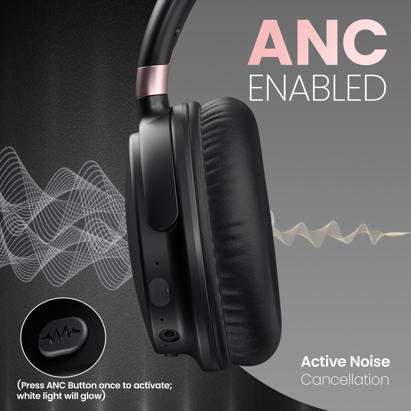 Portronics Muffs M3 Over Ear Headphones with ANC Enabled, Upto 40 Hours Playtime, in-Built Mic, 40mm Driver, Powerful Bass, Soft Ear Cushion, BT 5.3V, AUX in, Foldable Design, Type C Fast Charging - Nalanda Enterprises