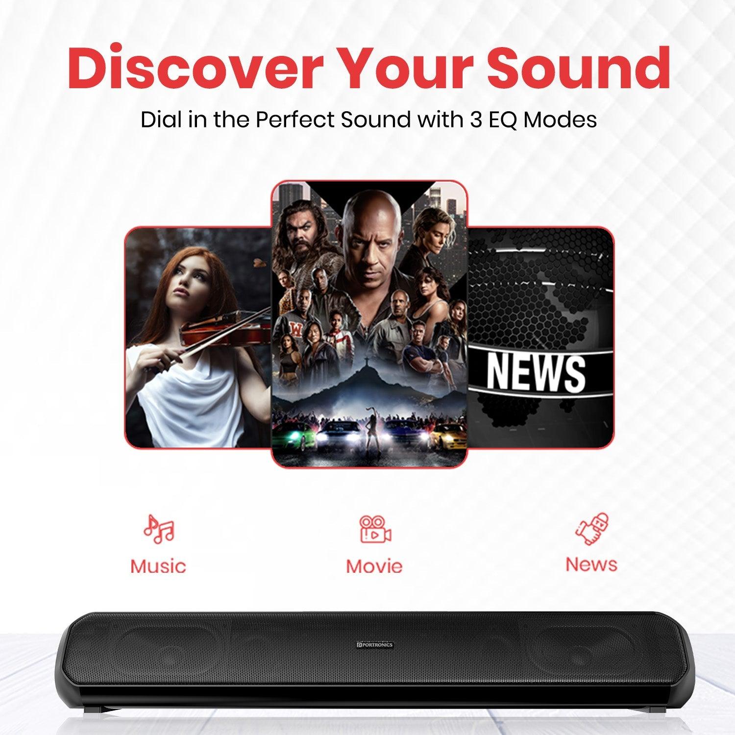 Portronics Pure Sound Pro X 80W Bluetooth Soundbar with Wired Subwoofer for Deep Bass, 2.1 Channel Home Theatre, HD Sound,3EQ Modes, BT 5.3V,HDMI,AUX in,USB Port,Sleek Design & Remote Control - Nalanda Enterprises