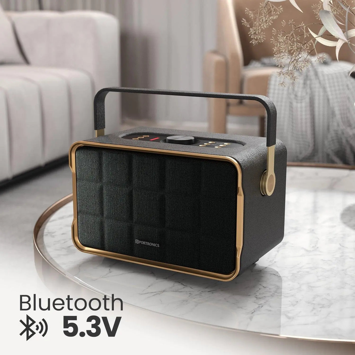 Portronics Harmony 80W Premium Portable HD Sound Speaker, Upto 6 Hours Playtime, 2.1 Channel, Bass Boost Technology, Bass/Treble Adjustment, Bluetooth Connectivity, Aux in, USB in, Bass Radiator - Nalanda Enterprises