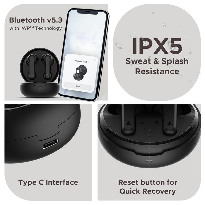 boAt Airdopes Sonik in Ear TWS Earbuds with 60 hrs Playback, IWP Tech, Quad Mics with ENx, ASAP Charge, 11 mm Drivers, BT v5.3 & IPX4 Sweat and Splash Resistance - Nalanda Enterprises