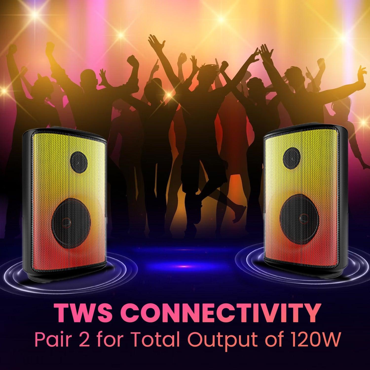 Portronics Dash 8 60W Bluetooth Party Speaker with Bass Boost Technology, Upto 6 Hours Playtime, Wired Karaoke Mic, TWS Mode, USB, AUX in, BT 5.3v, Full Screen LED Effect, Type C Charging(Black) - Nalanda Enterprises